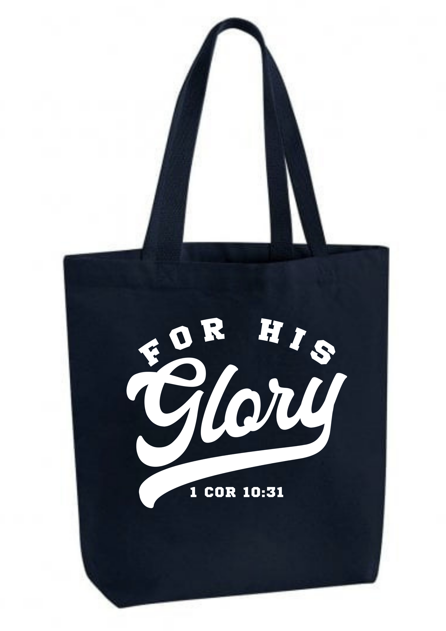 For His Glory Navy Tote Bag - 1 Cor 10:31