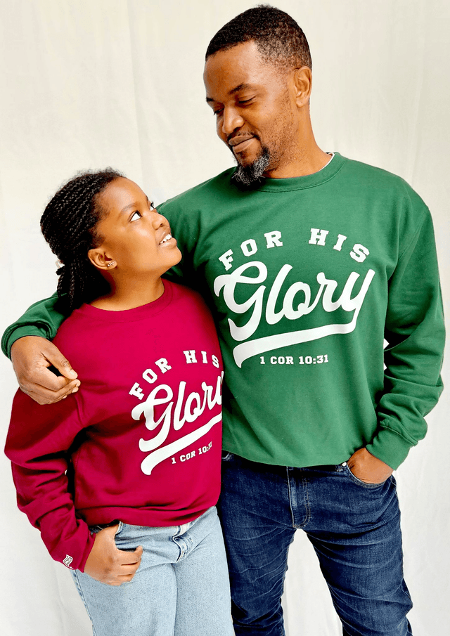 For His Glory Bottle Green College Sweatshirt -  1 Cor 10:31