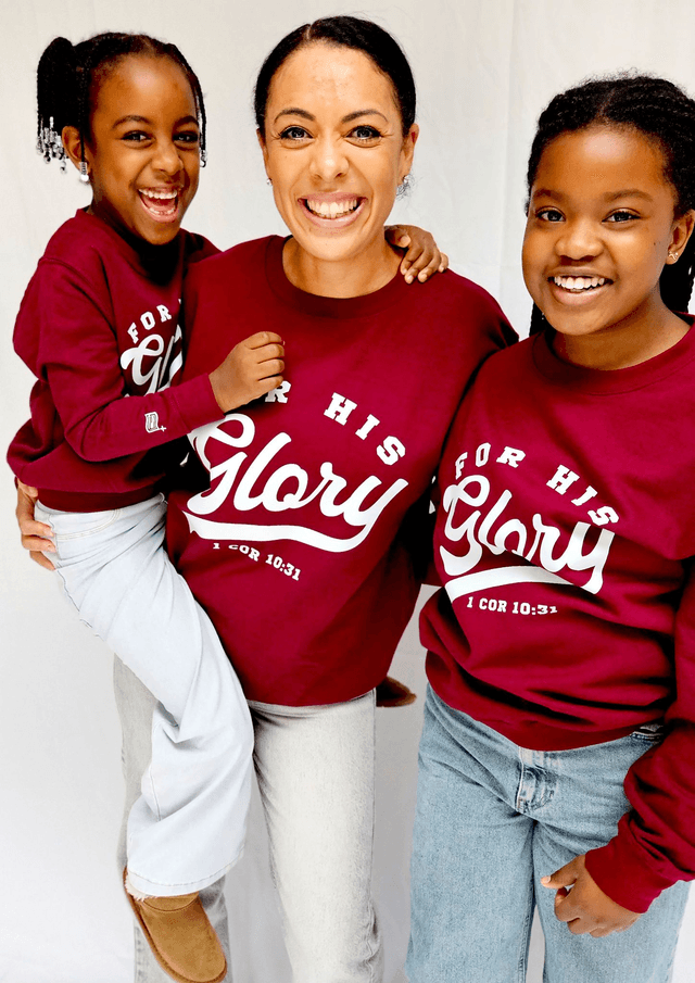 For His Glory Burgundy College Sweatshirt -  1 Cor 10:31 [KIDS]