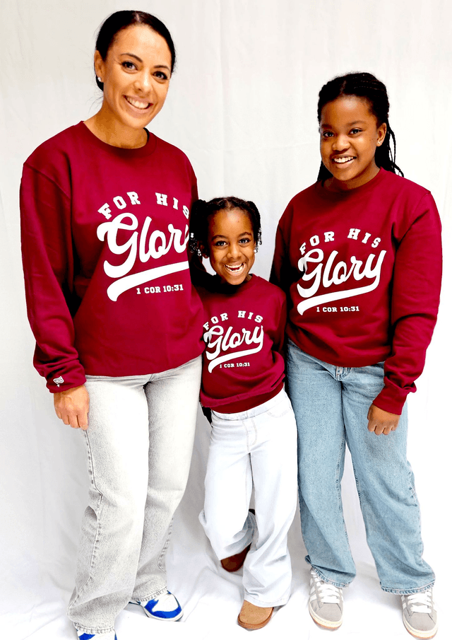 For His Glory Burgundy College Sweatshirt -  1 Cor 10:31 [KIDS]