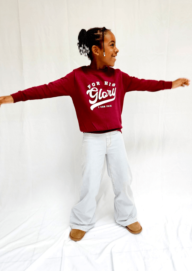 For His Glory Burgundy College Sweatshirt -  1 Cor 10:31 [KIDS]