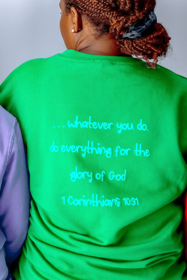 For His Glory Green Puff Sweatshirt -  1 Cor 10:31