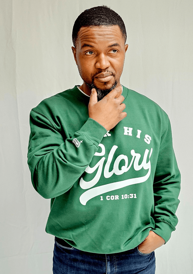 For His Glory Bottle Green College Sweatshirt -  1 Cor 10:31