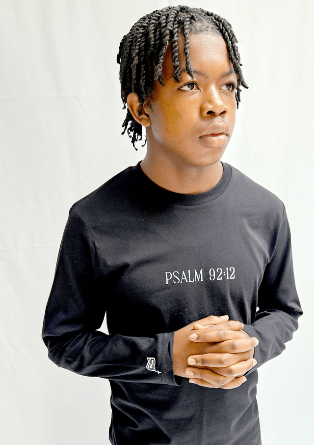 Long Sleeve Palm Tree Tee - Psalm 92:12 [Black]