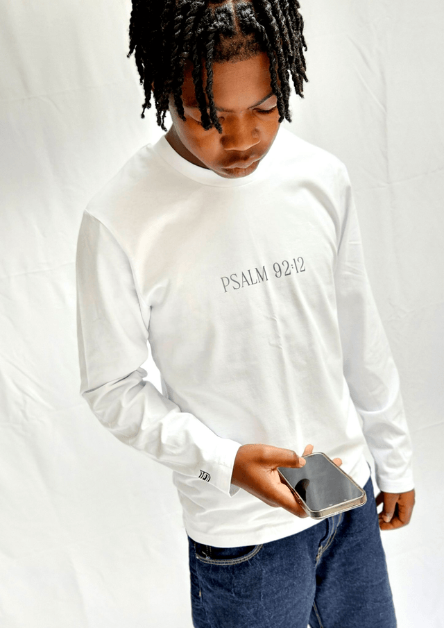 Long Sleeve Palm Tree Tee - Psalm 92:12 [White]