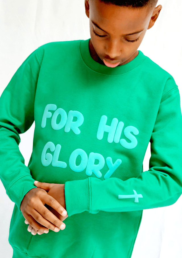 For His Glory Green Puff Sweatshirt -  1 Cor 10:31 [KIDS]