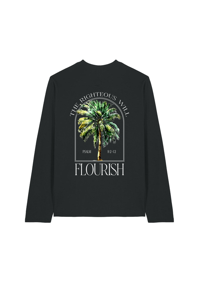 Long Sleeve Palm Tree Tee - Psalm 92:12 [Black]