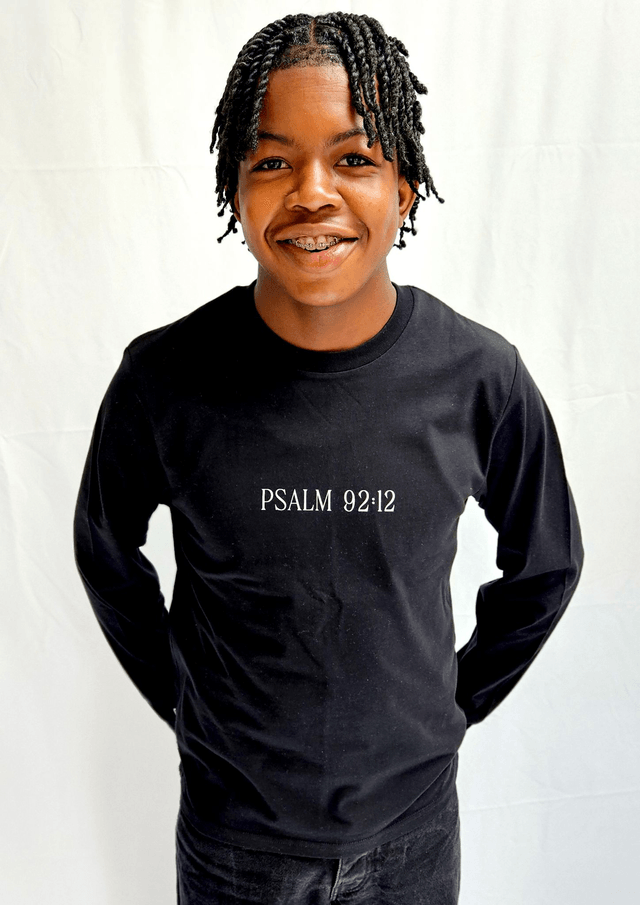 Long Sleeve Palm Tree Tee - Psalm 92:12 [Black]