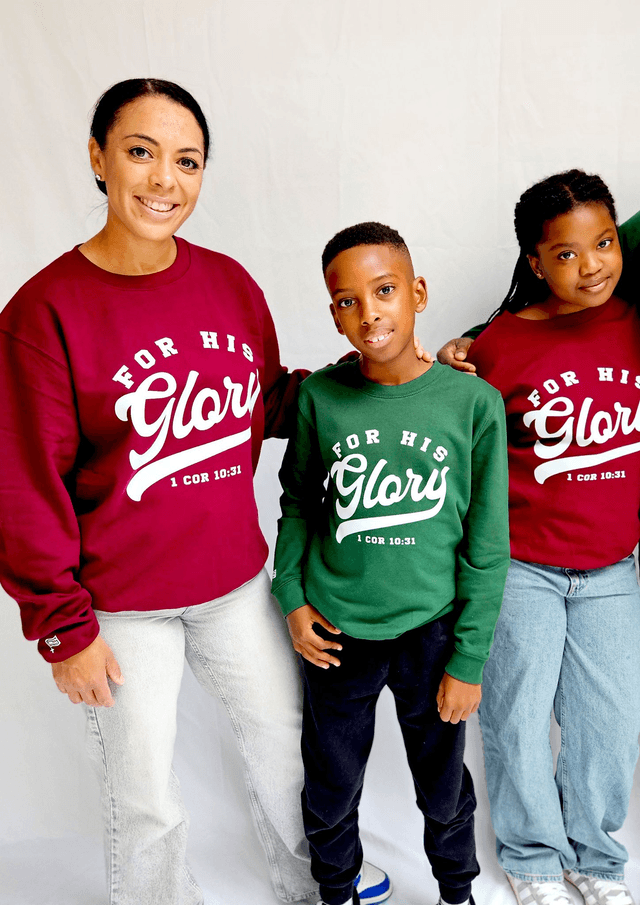 For His Glory Burgundy College Sweatshirt -  1 Cor 10:31