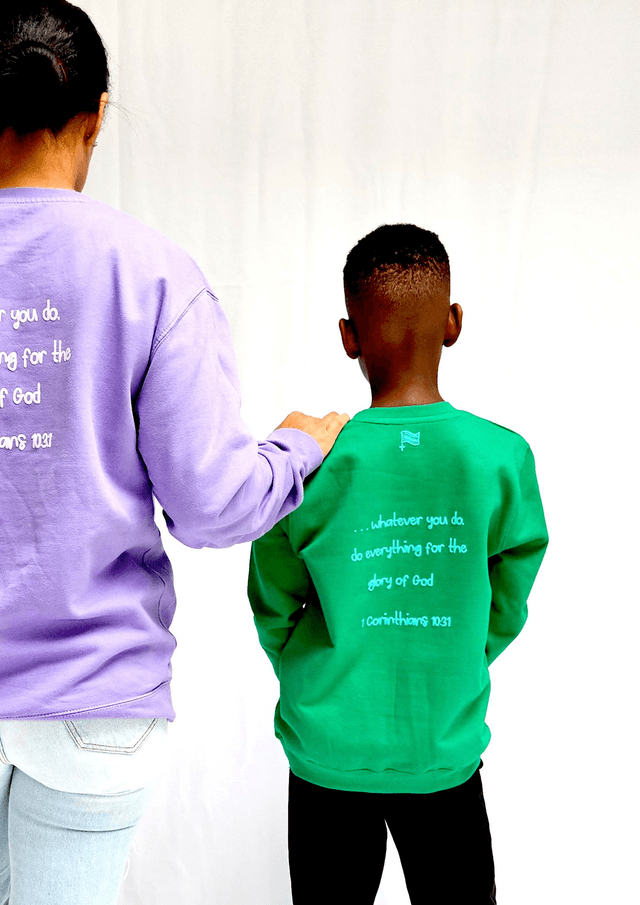 For His Glory Green Puff Sweatshirt -  1 Cor 10:31 [KIDS]