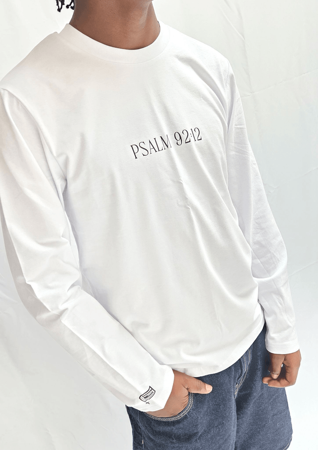Long Sleeve Palm Tree Tee - Psalm 92:12 [White]