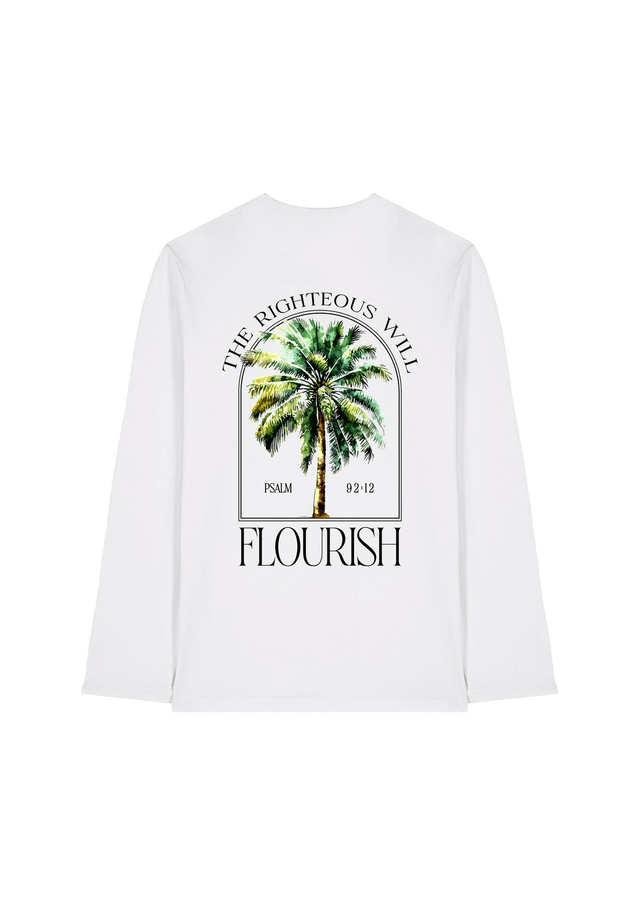 Long Sleeve Palm Tree Tee - Psalm 92:12 [White]