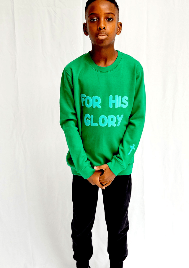For His Glory Green Puff Sweatshirt -  1 Cor 10:31 [KIDS]