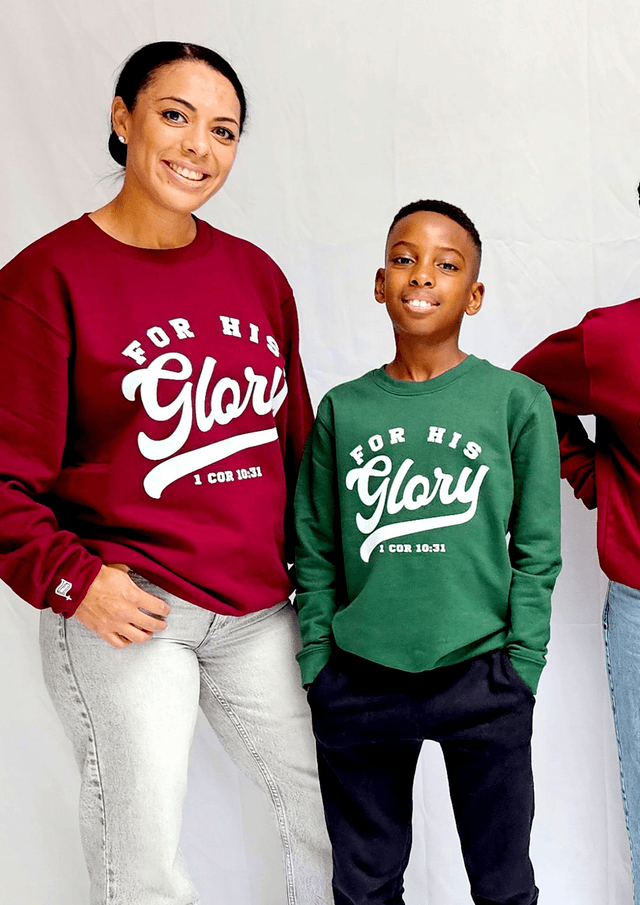For His Glory Bottle Green College Sweatshirt -  1 Cor 10:31 [KIDS]