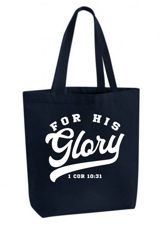 For His Glory Navy Tote Bag - 1 Cor 10:31