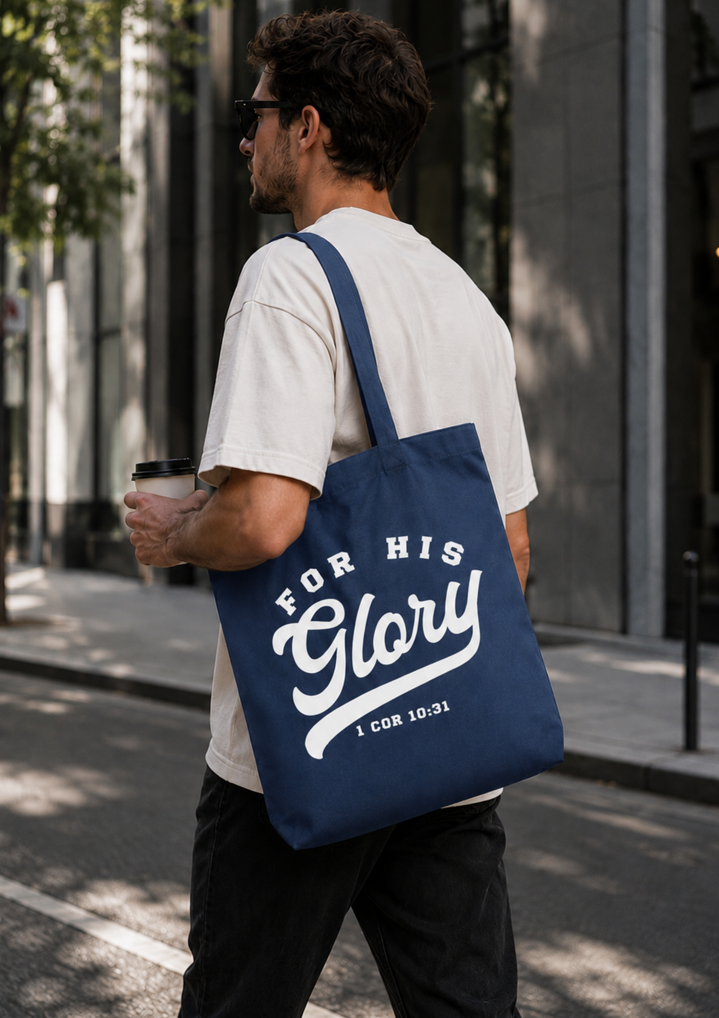 For His Glory Navy Tote Bag | 1 Corinthians 10:31